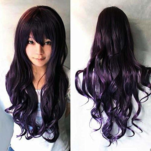 YEWIG Women Lady Cosplay Custume Long 28" Synthetic Fiber Full Head Hair Lace Wig Extension Curly Dark Purple