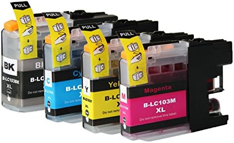 Daryo New Compatible Ink Cartridges Replacement for Brother LC101 / LC103 New Chip (1 Black, 1 Cyan, 1 Magenta, 1 Yellow) 4 Pack, Compatible with MFC-J285DW, J450DW, J470DW, J475DW, J650DW Printers