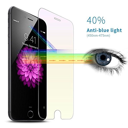 iPhone 7 [Eye Protection Sleep Better] Anti-Blue Light Screen Protector Tempered Glass by SOJITEK, Premium Japanese Ashai Glass with - Touchscreen Accuracy Smart Film / 2-PK