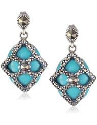 Sterling Silver Reconstituted Turquoise and Marcasite Drop Earrings