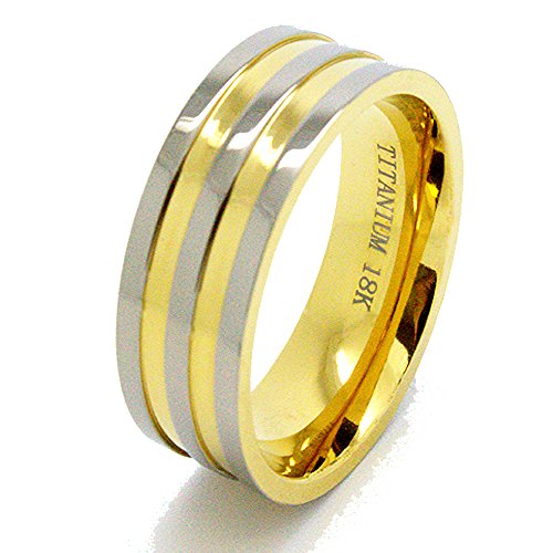 8mm Double Golden Colored Groove Titanium Wedding Band (US Sizes 6-17)