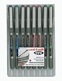 Uni-ball Eye Fine UB-157 Rollerballs, Pack of 8 Coloured Pens, Assorted Colours