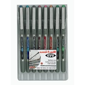 Uni-ball Eye Fine UB-157 Rollerballs, Pack of 8 Coloured Pens, Assorted Colours