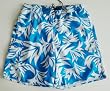 Big and Tall Mens Swim Trunks with Adjustable Elastic Drawstring Waist and Board Short Style Front, 2 Inseam Slit Pockets and Side Cargo Pocket. Mesh Lined. Blue Leaves in Sizes XL - 4XL