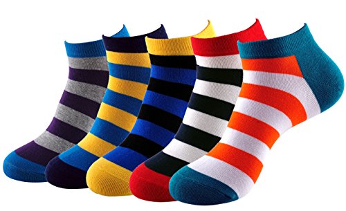 EZclassy-Fashion Strip Sport Crew Ankle Low Cut Socks Pack Of 5 Pairs