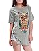 Allegra K Women Short Sleeve Owl T Shirt Side Split Loose Fit Tee XL Light Grey
