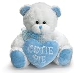 Owen Plush White Bear with Polka Dot Ribbon and Blue Heart