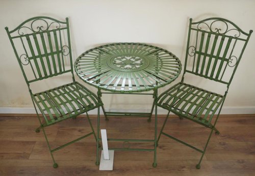 French Ornate Antique Green Wrought Iron Metal Garden Table and Chairs Bistro Furniture Set top Bistro sets French Ornate Antique Green Wrought Iron Metal Garden Table and Chairs Bistro Furniture Set picture