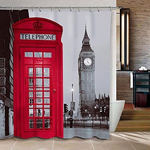 Tahity Landmark Pattern Big Ben in London Red Telephone Booth Shower Curtain Bathing WaterProof Curtain 70.8" x 70.8" Bathroom Décor Decoration