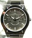 Harley-Davidson&reg; Bulova&reg; Men's Watch. Silver patterned dial with raised H-D&reg; Logo. Luminous. All stainless steel. WR50m/165ft. 76A134