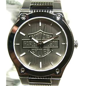 Harley-Davidson® Bulova® Men's Watch. Silver patterned dial with raised H-D® Logo. Luminous. All stainless steel. WR50m/165ft. 76A134