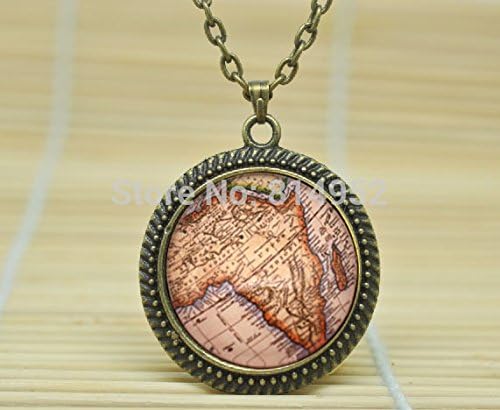 VintaStore Art Glass Necklace Africa Vintage Map Necklace