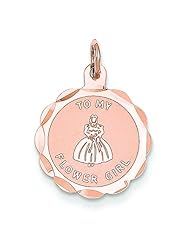 14K Rose Gold Flower Girl Disc Charm Wedding Jewelry
