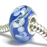 Sterling Silver Sapphire Blue Murano Flower Glass Bead For Pandora Troll European Charm Bracelets 12.5mm