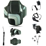 Black Adjustable Deluxe Sportband / Workout Armband with Adaptable Neck Str ....