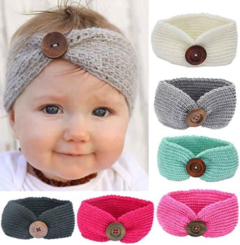 EKIMI Baby Kids Girl Infant Knitting Button Hairband (White)