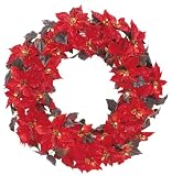GKI Bethlehem Lighting 30-Inch 35-Light Weatherproof Lighted Poinsettia Wreath, Red