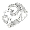 14K White Gold and Diamond Linked Hearts Ring