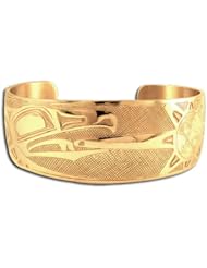 14K Yellow Gold Northwest Coast Native American Raven Sun Bracelet. Made in USA.