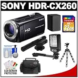 Sony Handycam HDR-CX260V 16GB 1080p HD Video Camera Camcorder (Black) with 32GB Card + LED Video Light + Microphone + Battery + Tripod + Case + Accessory Kit
