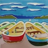 IMAGE OF Row Boat Decorative Ceramic Wall Art Tile 8x8