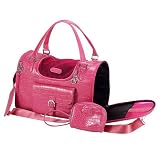 doggie carrier purses:Dog Cat Faux Crocodile Pattern Pet Carrier - Pink - Medium