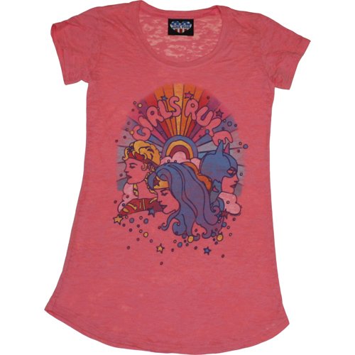  Supergirl, Wonder Woman, & Batgirl - Girls Rule Pink Burnout Juniors Girly T-Shirt by Junk Food