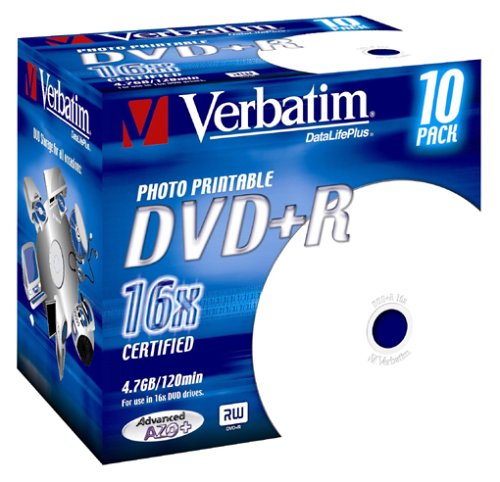 Verbatim DVD+R 16x Speed Printable Surface Jewel Case 10er Pack DVD-Rohlinge