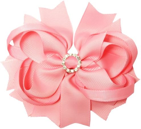 Light Pink Grosgrain Hair Bow with Round Rhinestone - 4"