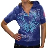 ED HARDY Christian Audigier Platinum Skull Womens Short Sleeve Hoodie Sweatshirt Top