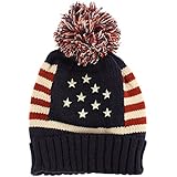 Winter Vintage Stars Stripe Knit USA Flag Beanie Skull Ski Pom Pom Hat Cap Navy, Unisex, One Size