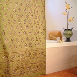 Memories of Shalimar ~ Asian Green Floral Cotton Shower Curtain 72x72