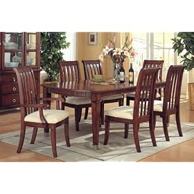 7pc Barrington Brown Cherry Finish Wood Dining Room Table and Chairs Set by visiondecor Furniture