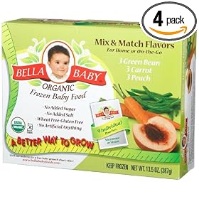 Bella Baby Organic Frozen Baby Food, Mix & Match Flavors (Green Bean, Carrot, Peach), 9-Count, 1.5-Ounce Pouches (Pack of 4)