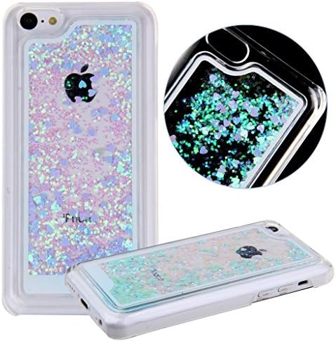 For iPhone 5c Case Cover,Lifemean Heart Cute Creative Design Funny 3D Dynamic Liquid Transparent Clear Bumper Double Protection Plastic Hard Case with Gifts Pack (Hearts:Blue)