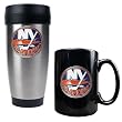 New York Islanders Stainless Steel Travel Tumbler & Black Ceramic Mug Set - Primary Logo NHL Hockey