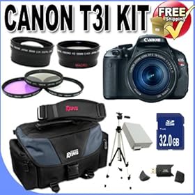 Canon EOS Rebel T3i 18 MP CMOS Digital SLR Camera and DIGIC 4 Imaging with EF-S 18-55mm f/3.5-5.6 IS Lens +58mm 2x Telephoto lens + 58mm Wide Angle Lens (3 Lens Kit!!!!!!) W/32GB SDHC Memory+ Extra Battery/Charger + 3 Piece Filter Kit + Full Size Tripod + Canon Gadget Bag +Accessory Kit !