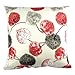 Leaveland Cushion Case Pillow Cover Square 20x20 Inch Cotton Red Grey Leaves