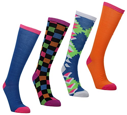 (Pack of 4) Women's Tall Colorful and Patterned Novelty Knee High Socks