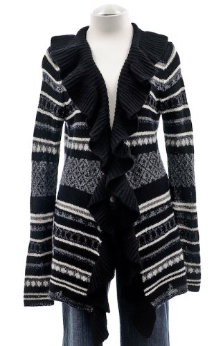 Quotation Black Printed Knit Long Sleeve Shrug Cardigan Sweater Medium