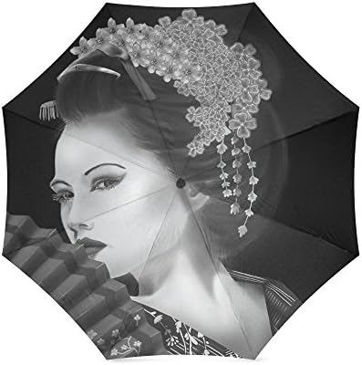 Design Custom Japanese Geisha Girl Art Folding Portable Outdoor Rain /Sun Umbrella Beach Travel Shade Sunscreen For Women/Men