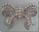 Light Pink and White Crystals Bow Pin B1T23