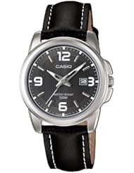 Casio Womens LTP1314L-8AV Black Leather Quartz Watch with Black Dial