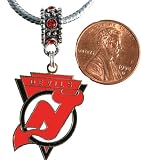 New Jersey Devils Goldtone Charm with Connector Fits Pandora, Troll, Biagi, Euro Bracelets Penguin Round White