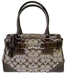 AUTHENTIC COACH HAMPTONS SIGNATURE MEDIUM CARRYALL 12297 (Khaki/Mahogany)