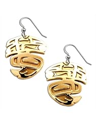 14K Yellow Gold Northwest Coast Native American Raven Stealing Sun Earrings. Made in USA.