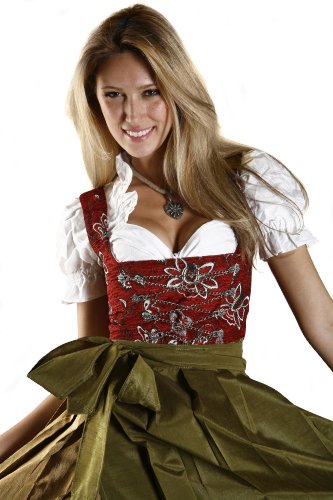 Dirndl Womens 3-Piece Dirndl with Floral Embroidery 42 Red Floral