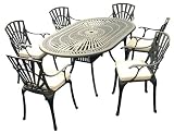 Cast Aluminium Black Sestri 6 Seater Oval 183x106cm Set with natural seat cushions