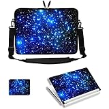 Meffort Inc 17 17.3 inch Neoprene Laptop Sleeve Bag Carrying Case with Adjustable Shoulder Strap & Matching Skin Sticker, Mouse Pad Combo - Galaxy Stars