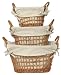 Willow Oval Roll Baskets With Cotton Liners Set / 3, Large= 12"L x 6 1/2"H x 9 1/2"W